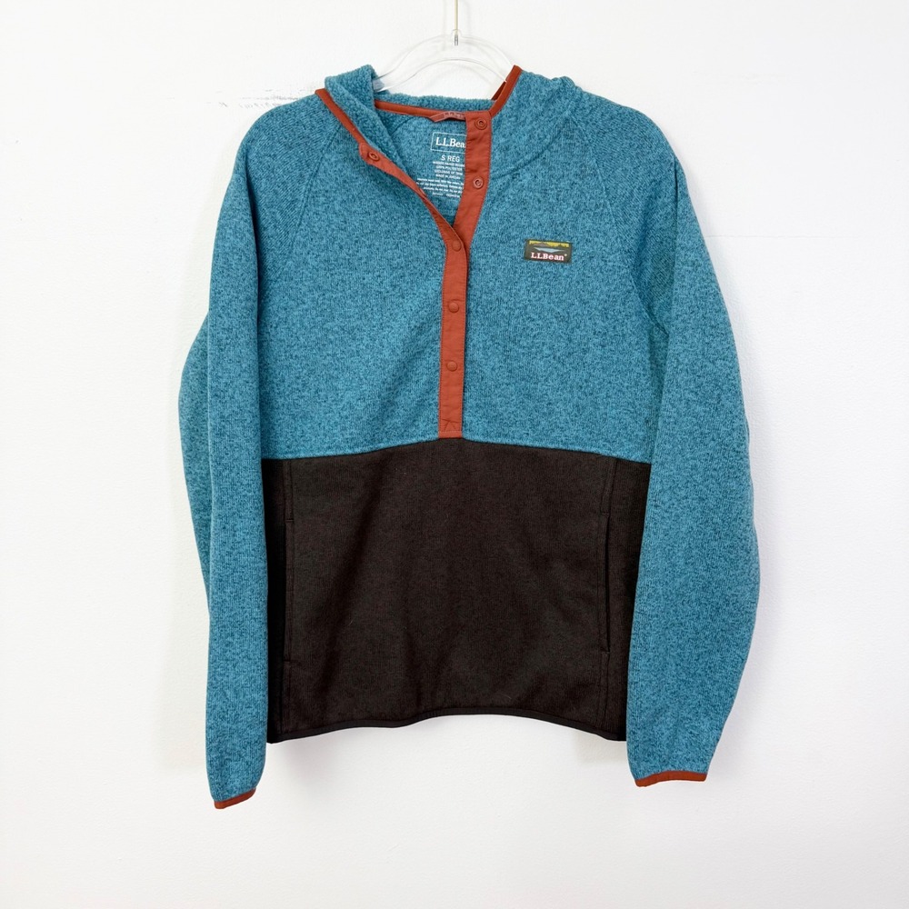 L.L.Bean Sweater Fleece Colorblock Snap Pullover Hoodie Small